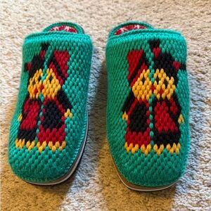 Colorful Knit Slippers with Folk Design
